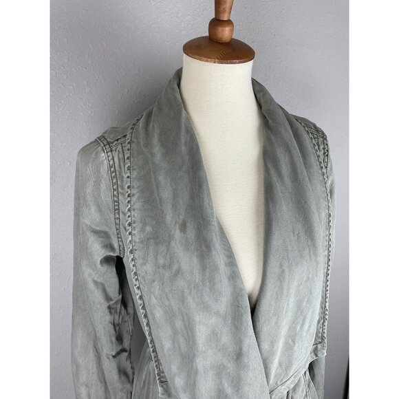 Max Jeans Military Jacket Size S Washed Olive Green Khaki Tencel Drape  [STAIN] - Picture 4 of 12